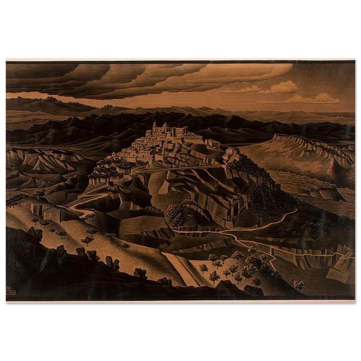 ITALIAN TOWN - MC Escher Brushed Aluminum Print - 70x100 cm / 28x40 inches | MC Escher Aluminum Print | MC Escher Prints