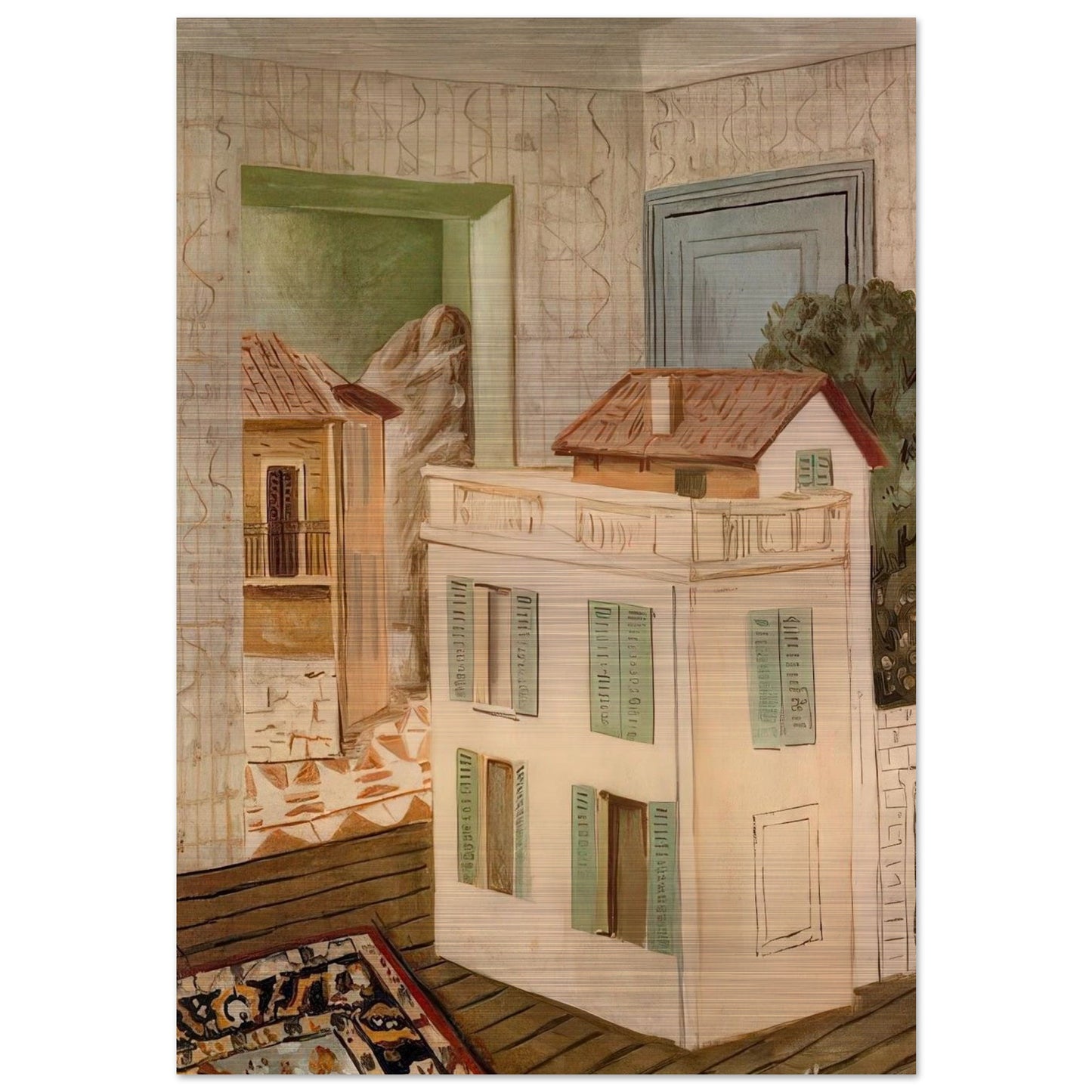 THE HOUSE IN THE HOUSE - Giorgio de Chirico Brushed Aluminum Print - 70x100 cm / 28x40 inches | Giorgio de Chirico Aluminum Print | Giorgio de Chirico Prints