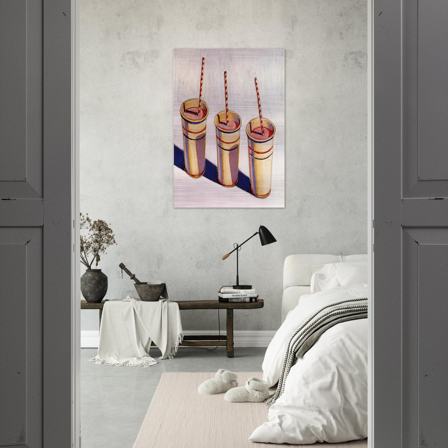 Three Strawberry Shakes - 1964 - Wayne Thiebaud Brushed Aluminum Print - 70x100 cm / 28x40 inches | Wayne Thiebaud Aluminum Print | Wayne Thiebaud Prints