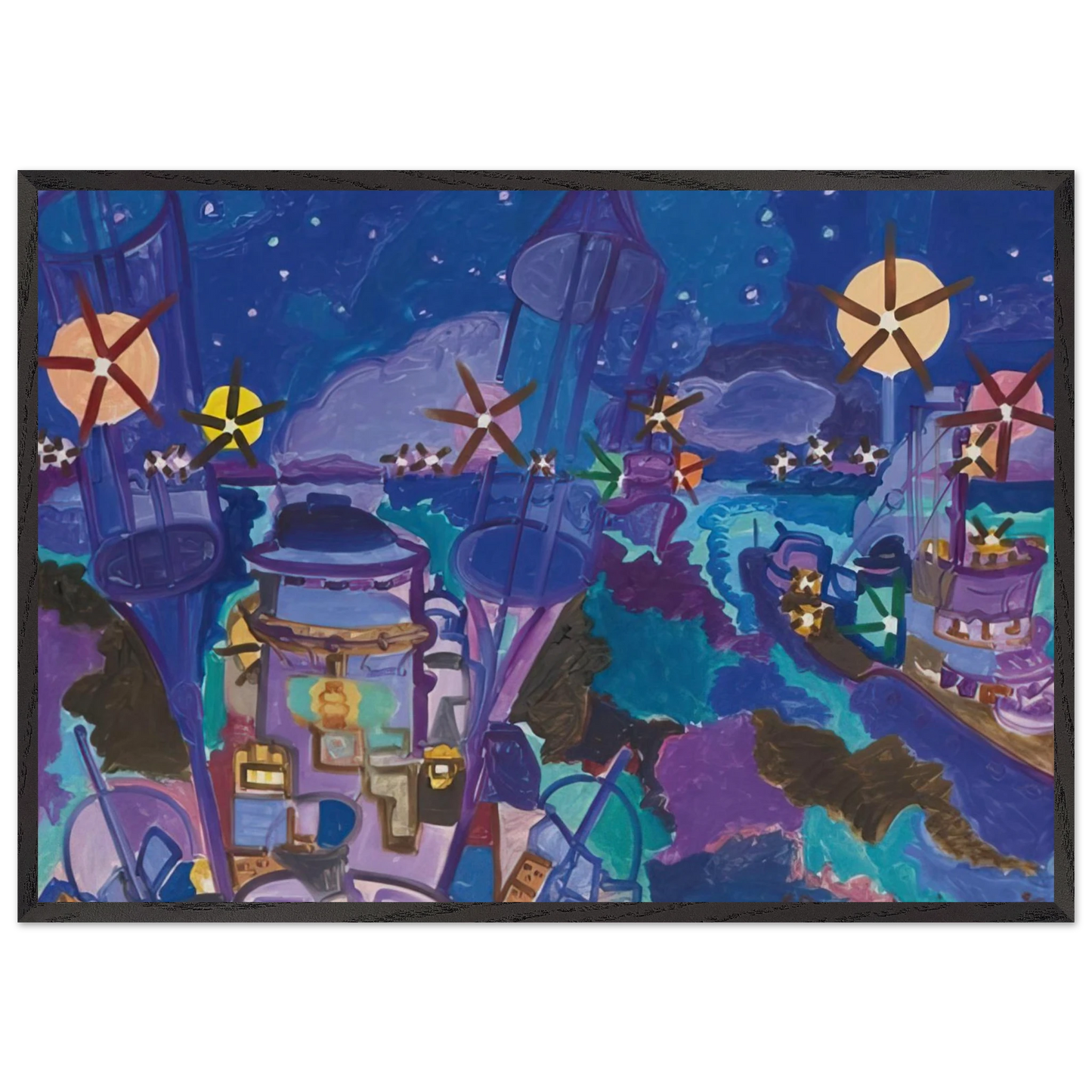 Manuvres de nuit - 1958 - Charles Lapicque 70x100 cm / 28x40 inches Framed Art Print – Black Wooden Frame