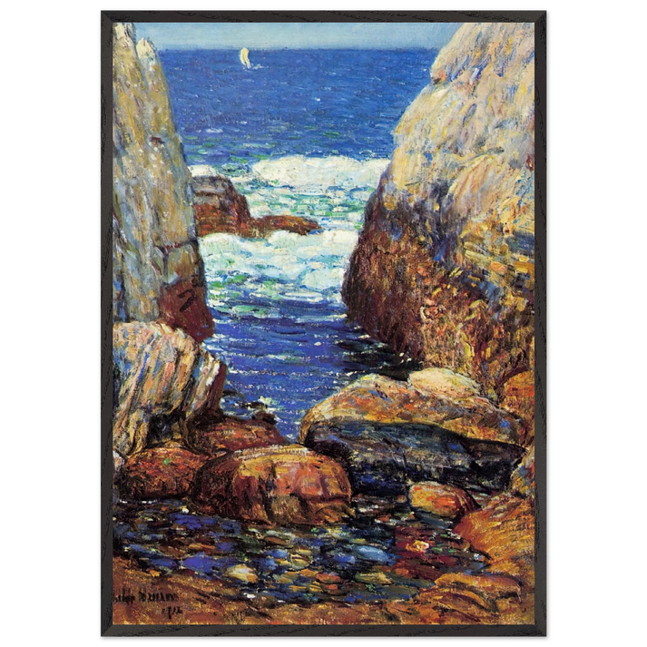 Sea and Rocks Appledore Isles of Shoals - Childe Hassam 70x100 cm / 28x40 inches Framed Art Print – Black Wooden Frame