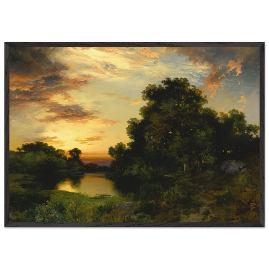 Sunset on Long Island - Thomas Moran 70x100 cm / 28x40 inches Framed Art Print – Black Wooden Frame