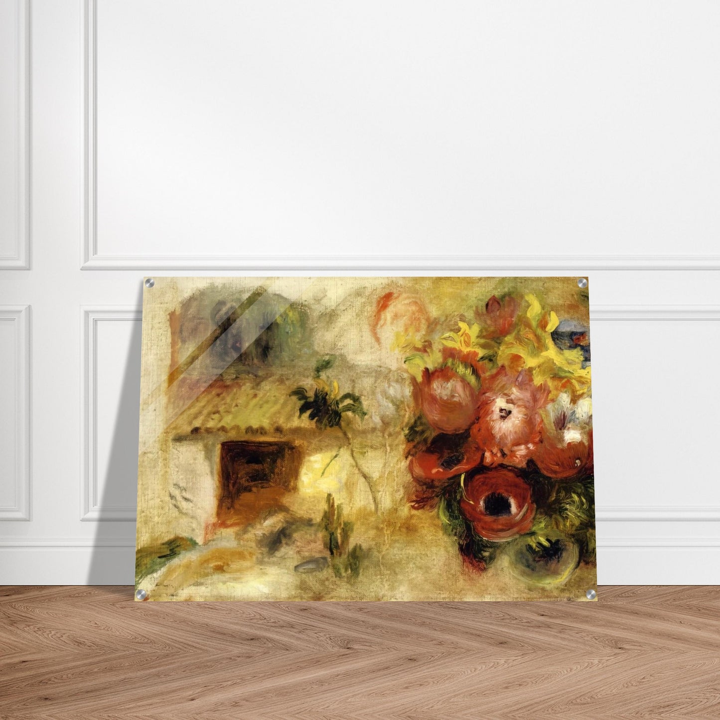 Small House, Buttercups and Diverse Flowers study - Pierre-Auguste Renoir Acrylic Print - 70x100 cm / 28x40″ inches