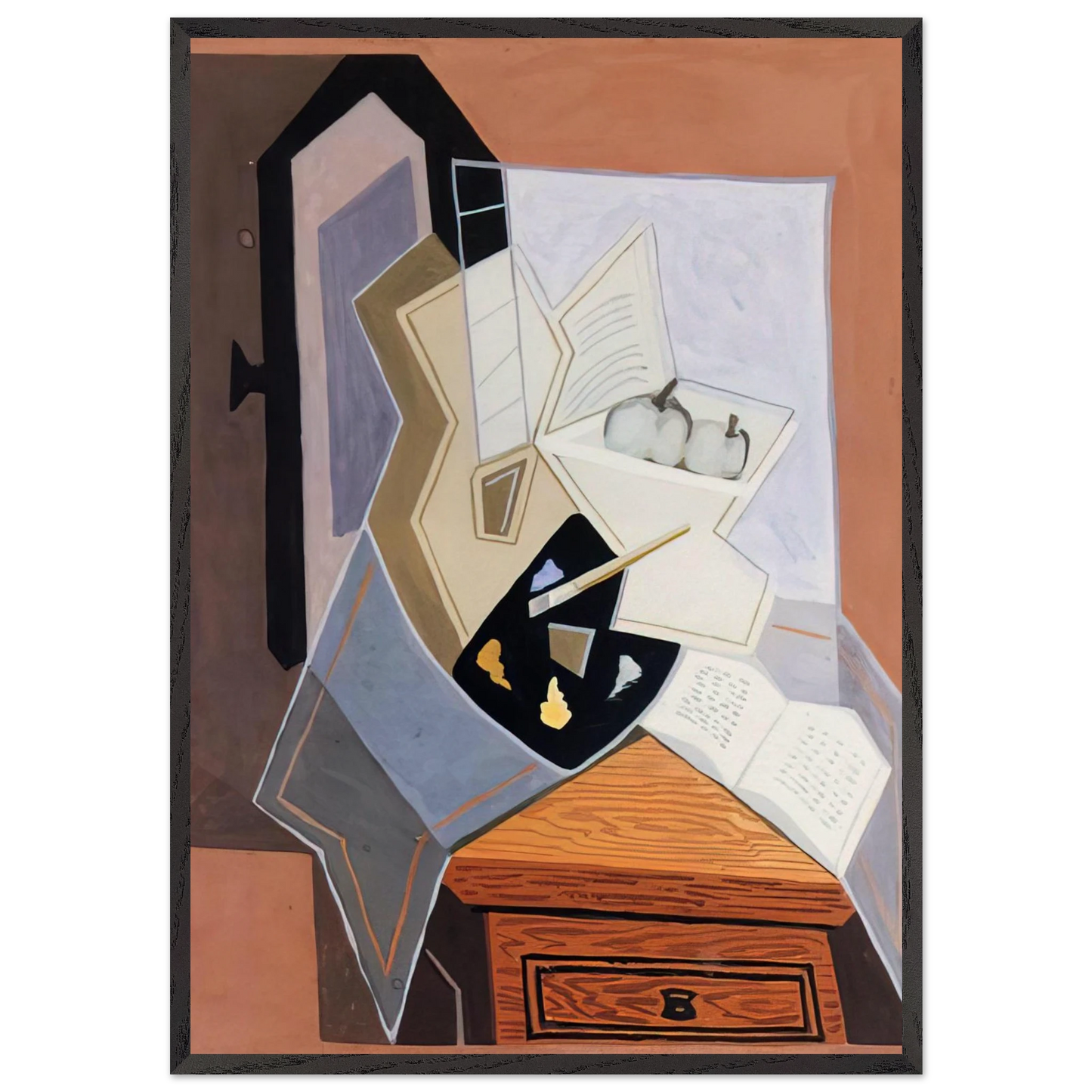 STILL LIFE AT THE OPEN WINDOWQ 1925 - Juan Gris 70x100 cm / 28x40 inches Framed Art Print – Black Wooden Frame