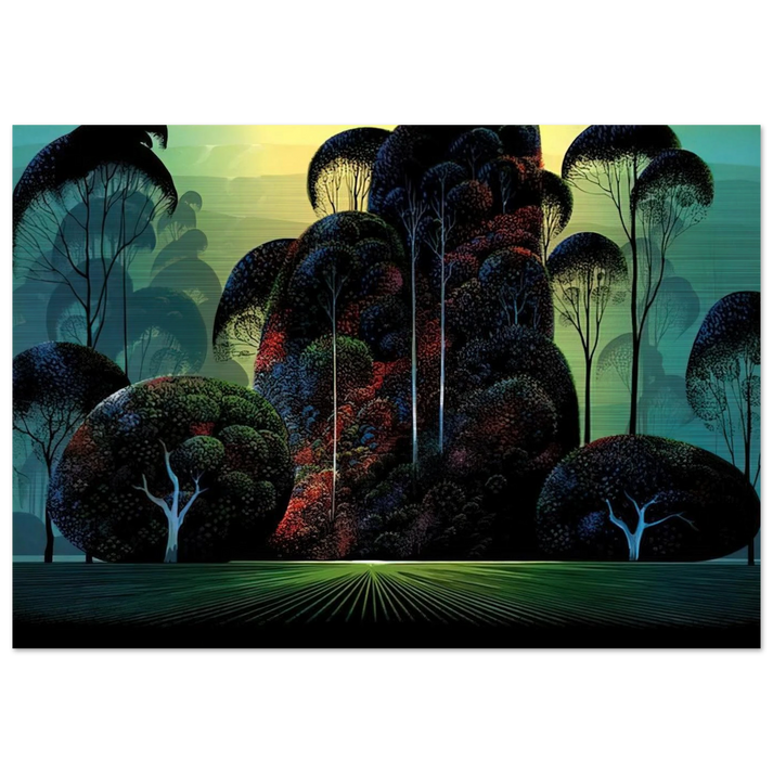 Mendacino - Eyvind Earle Brushed Aluminum Print - 70x100 cm / 28x40 inches | Eyvind Earle Aluminum Print | Eyvind Earle Prints