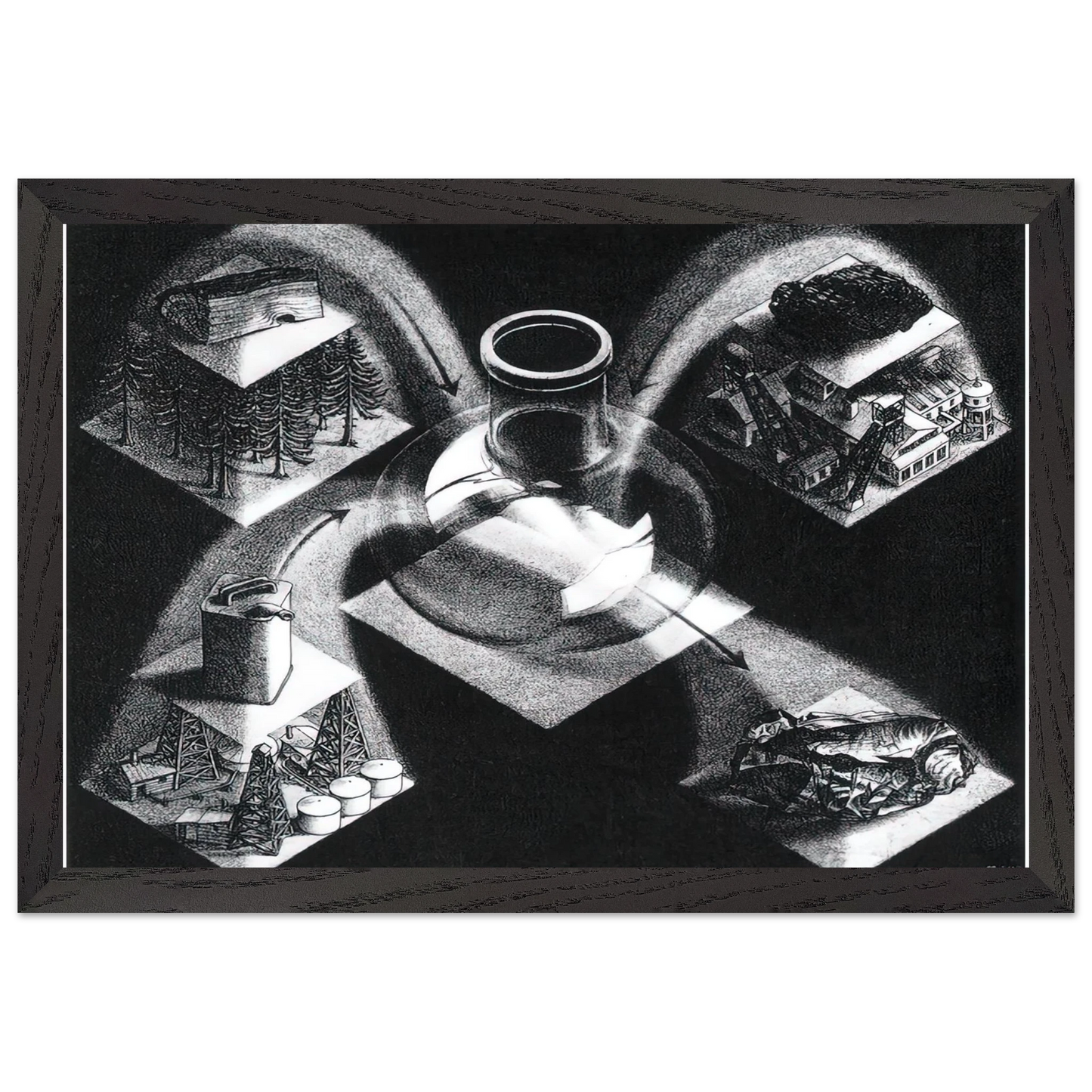 MC Escher - SYNTHESIS Wall Art - 60x80 cm / 24x32 inches - Premium Wooden Framed Poster With Fine Art Paper-canvas - Black frame