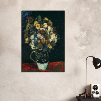 Still Life Vase with Zinnias - Vincent van Gogh Brushed Aluminum Print - 70x100 cm / 28x40 inches | Vincent van Gogh Aluminum Print | Vincent van Gogh Prints