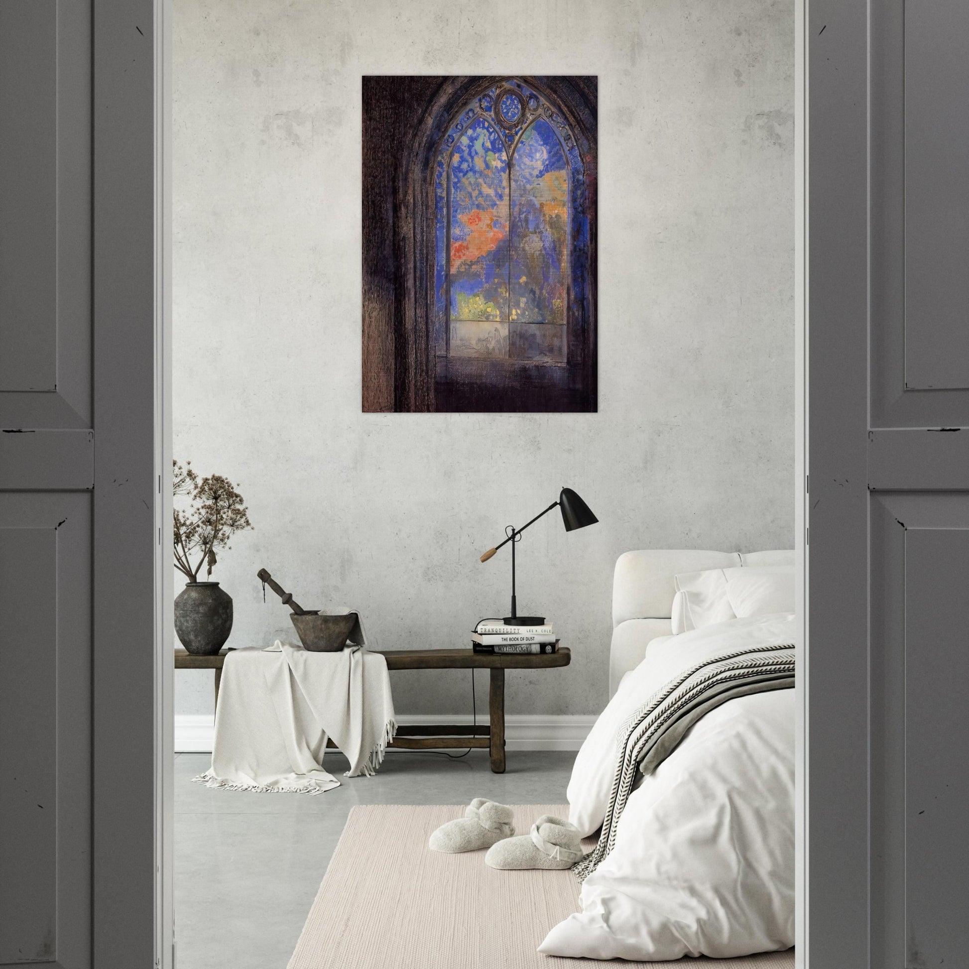 STAINED GLASS WINDOW THE MYSTERIOUS GARDEN - Odilon Redon Brushed Aluminum Print - 70x100 cm / 28x40 inches | Odilon Redon Aluminum Print | Odilon Redon Prints