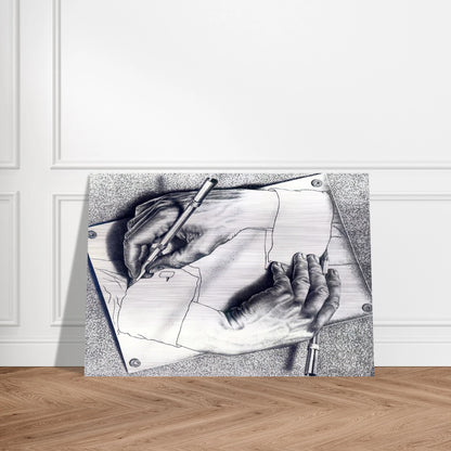 DRAWING HANDS - MC Escher Brushed Aluminum Print - 70x100 cm / 28x40 inches | MC Escher Aluminum Print | MC Escher Prints | Maurits Cornelis Escher Prints