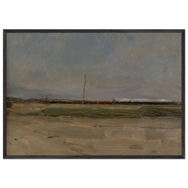 Polder Landscape with a Train and a Small Windmill on the Horizon - Piet Mondrian 70x100 cm / 28x40 inches Framed Art Print – Black Wooden Frame