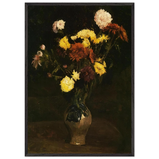 Basket of Carnations and Zinnias - Vincent van Gogh 70x100 cm / 28x40 inches Framed Art Print – Black Wooden Frame