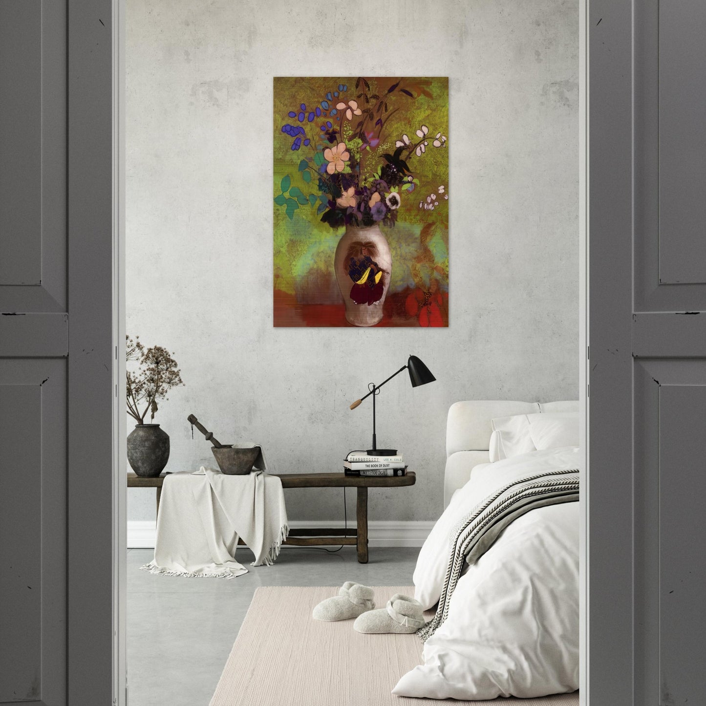 VASE WITH JAPANESE WARRIOR 1905 - Odilon Redon Brushed Aluminum Print - 70x100 cm / 28x40 inches | Odilon Redon Aluminum Print | Odilon Redon Prints