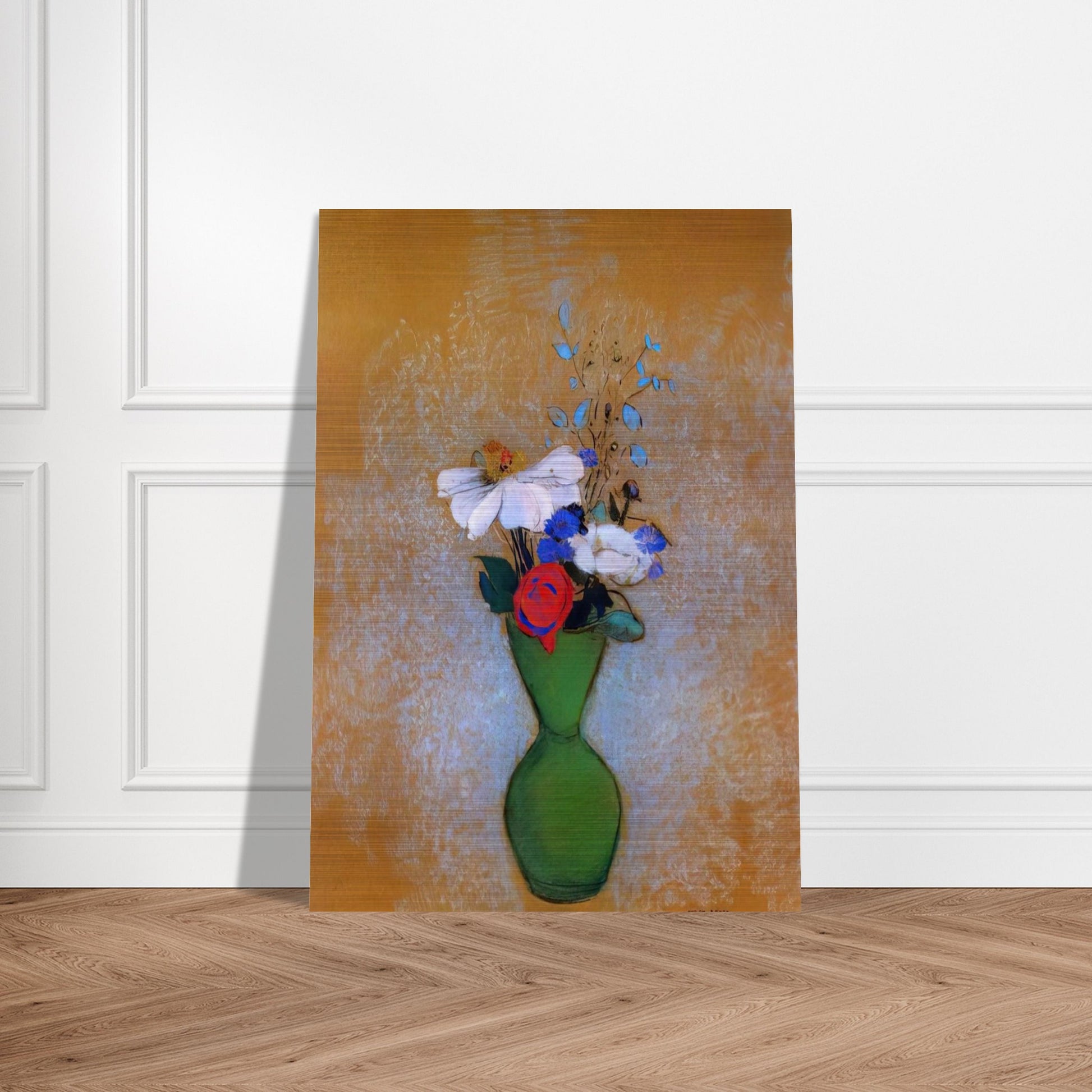 ROSE PEONY AND CORNFLOWERS IN A GREEN VASE - Odilon Redon Brushed Aluminum Print - 70x100 cm / 28x40 inches | Odilon Redon Aluminum Print | Odilon Redon Prints