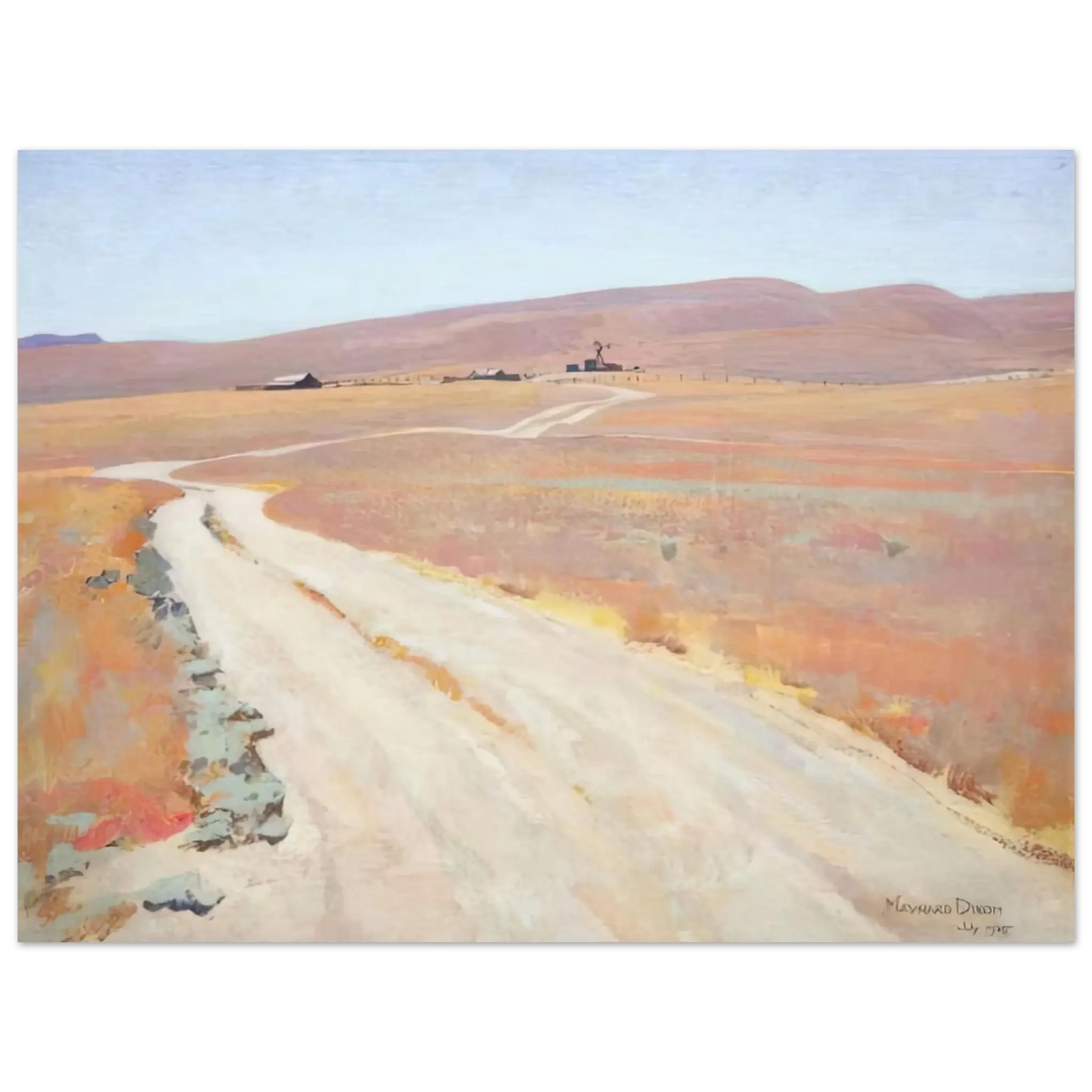 Maynard Dixon - ABANDONED RANCH 1935 Wall art - 28x43  cm / XL (11x17 Inches) - Premium Wooden Framed Poster With Fine Art Paper - White frame