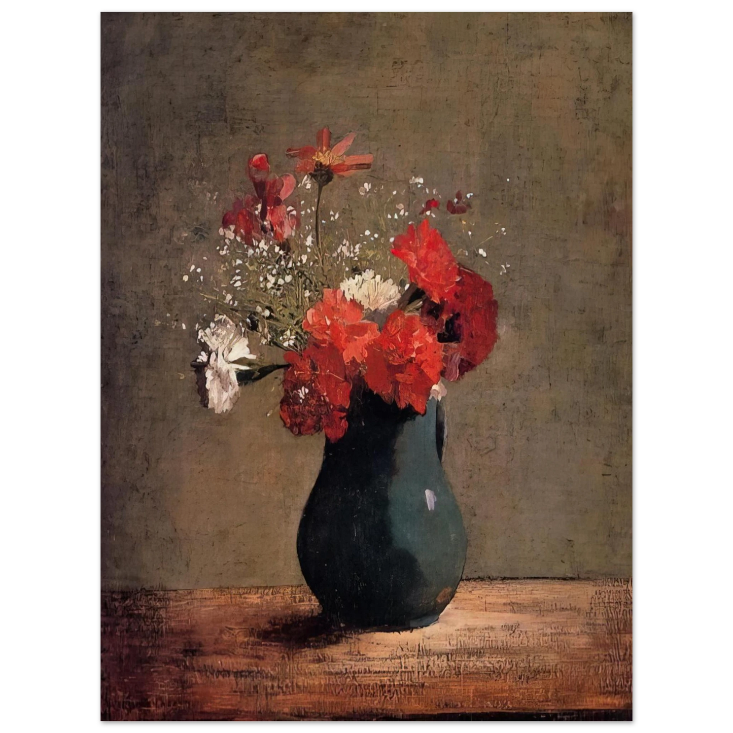 Odilon Redon - CARNATIONS AND BABY S BREATH IN A GREEN PITCHER  75x100 cm / 30x40inches Fine Art Poster