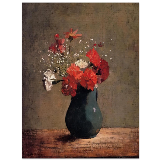 Odilon Redon - CARNATIONS AND BABY S BREATH IN A GREEN PITCHER  75x100 cm / 30x40inches Fine Art Poster