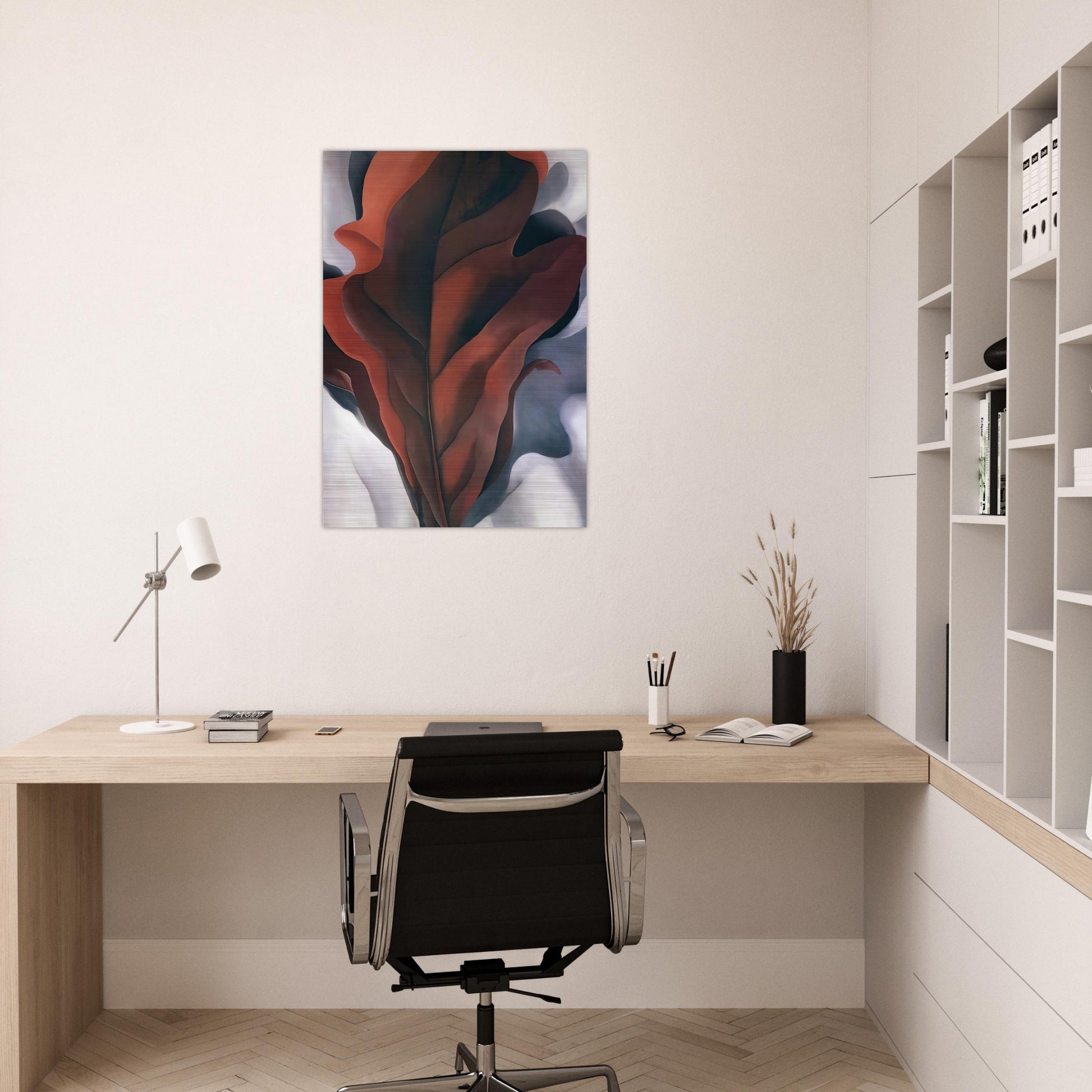 Large Dark Red Leaves on White - Georgia O'Keeffe Brushed Aluminum Print - 70x100 cm / 28x40 inches | Georgia O'Keeffe Aluminum Print | Georgia O'Keeffe Prints