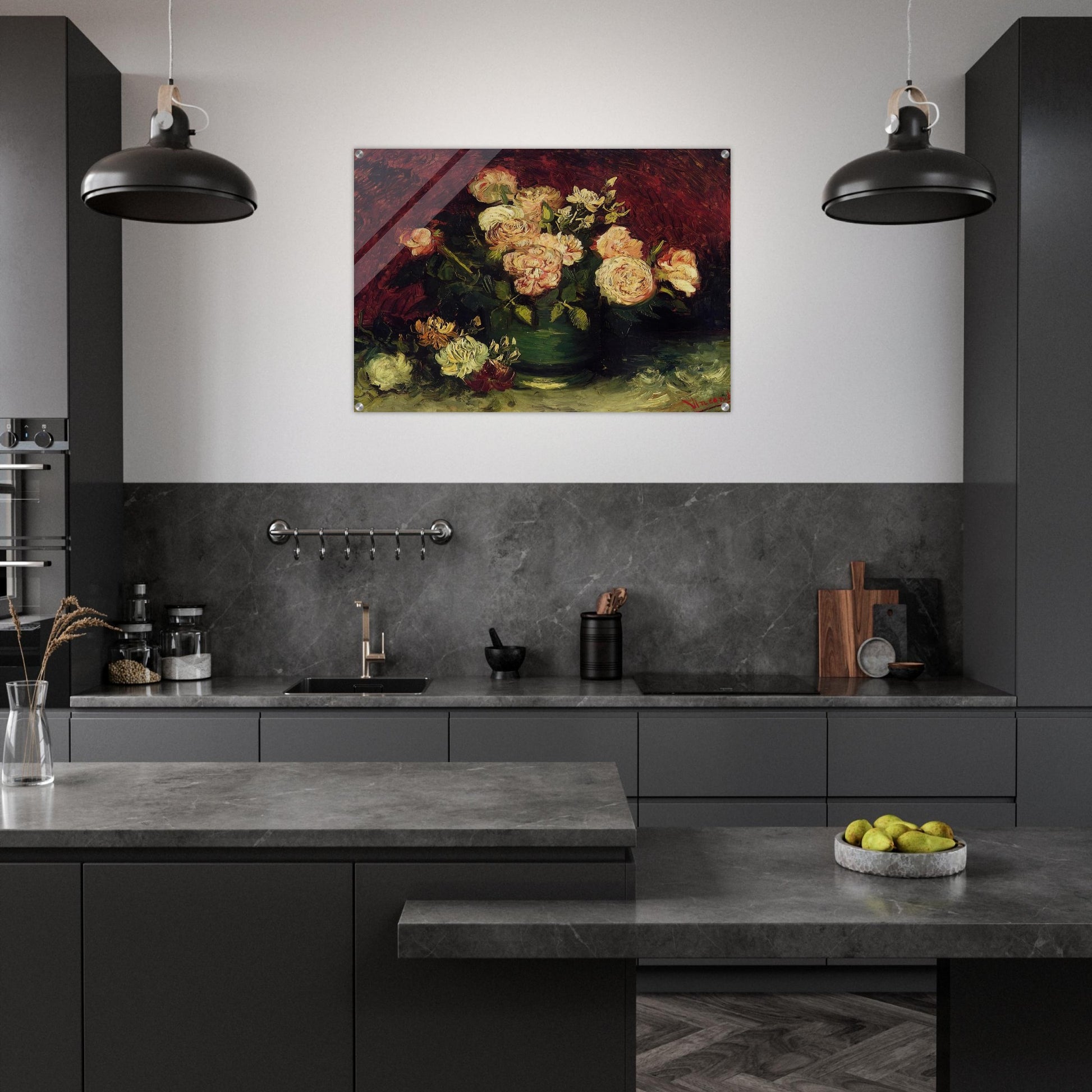 Bowl with Peonies and Roses - Vincent van Gogh Acrylic Print - 70x100 cm / 28x40″ inches | Vincent van Gogh Wall Art | Vincent van Gogh Prints