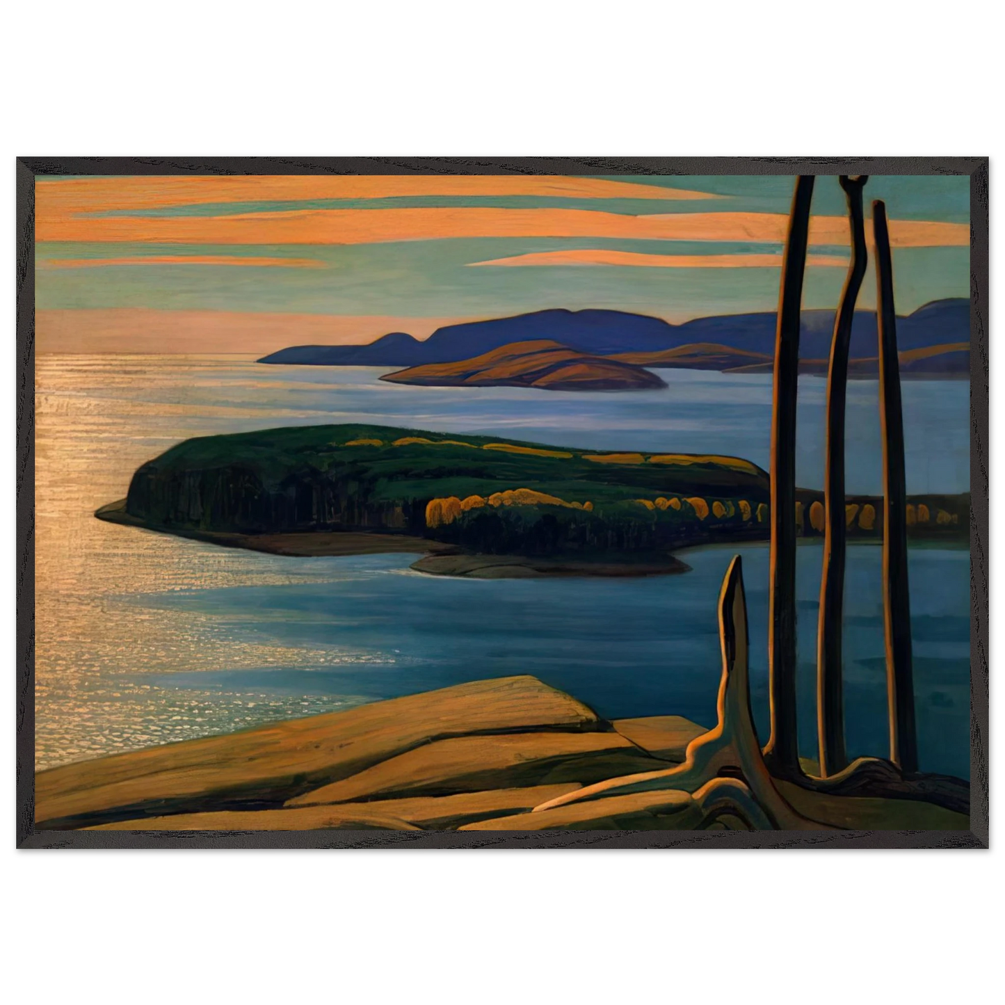 Afternoon Sun Lake Superior - 1924 - Lawren Harris 70x100 cm / 28x40 inches Framed Art Print – Black Wooden Frame