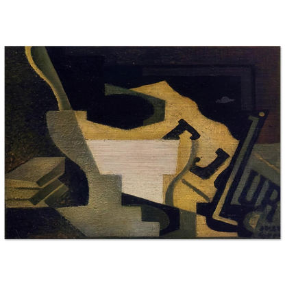 STILL LIFE WITH NEWSPAPER 1918 - Juan Gris Brushed Aluminum Print - 70x100 cm / 28x40 inches | Juan Gris Aluminum Print | Juan Gris Prints
