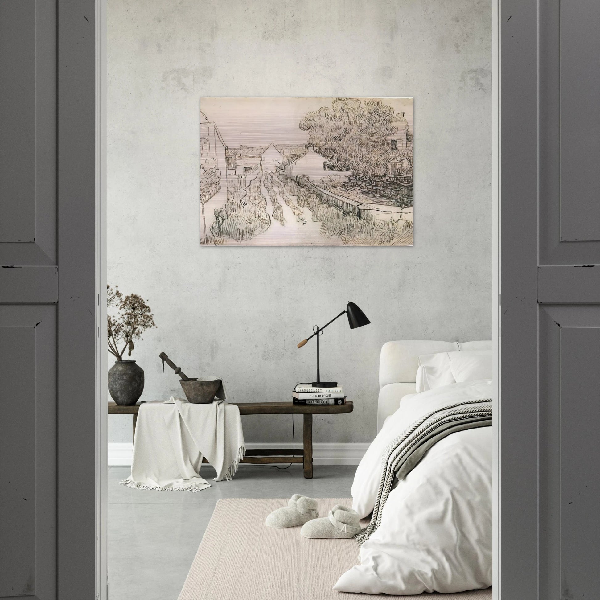 Village Street - Vincent van Gogh Brushed Aluminum Print - 70x100 cm / 28x40 inches | Vincent van Gogh Aluminum Print | Vincent van Gogh Prints