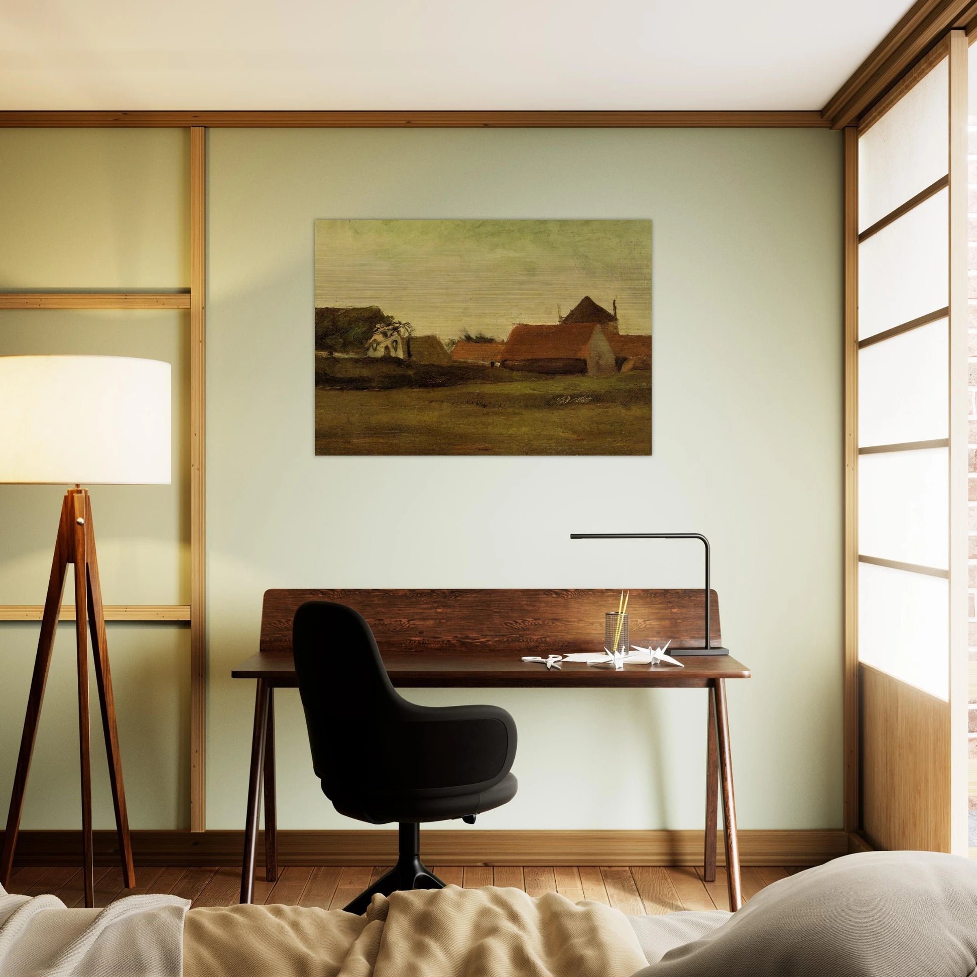 Farmhouses in Loosduinen near The Hague at Twilight - Vincent van Gogh Brushed Aluminum Print - 70x100 cm / 28x40 inches | Vincent van Gogh Aluminum Print | Vincent van Gogh Prints