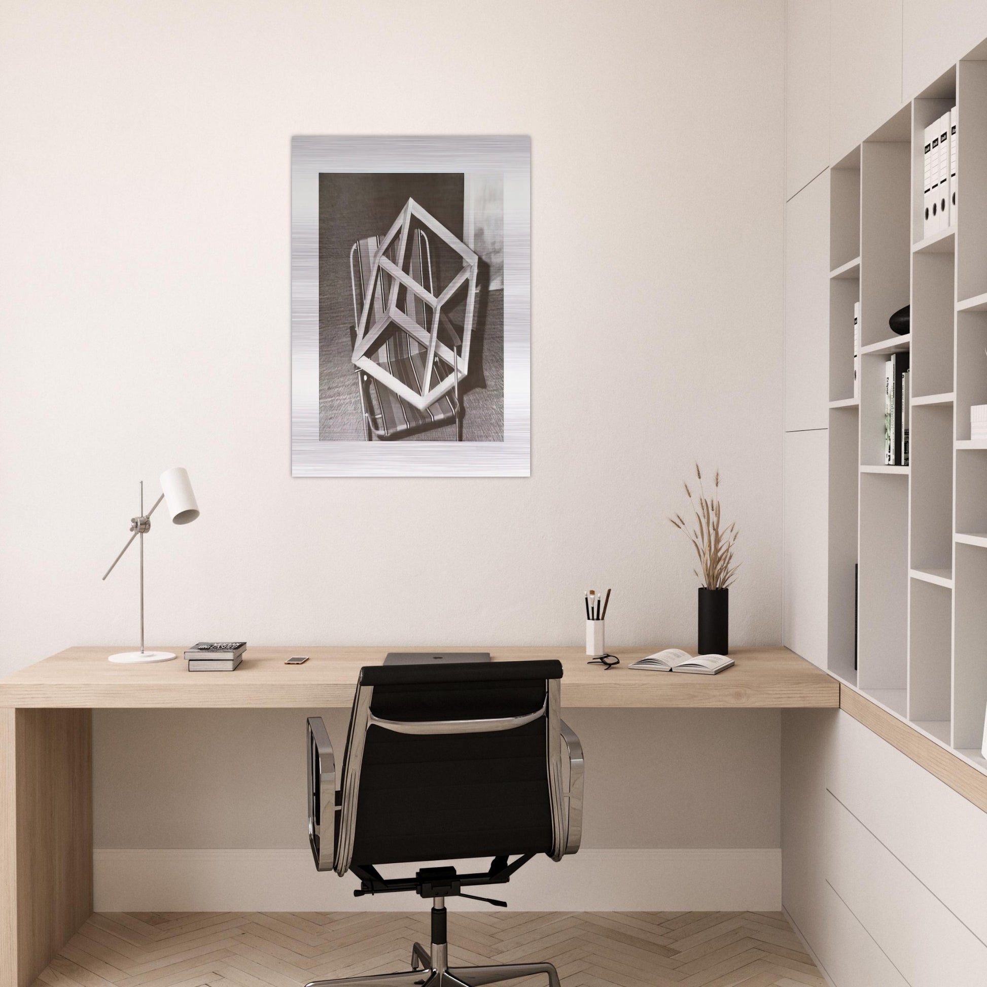 CUBE ON LAWNCHAIR - Gerhard Richter Brushed Aluminum Print - 70x100 cm / 28x40 inches | Gerhard Richter Aluminum Print | Gerhard Richter Prints