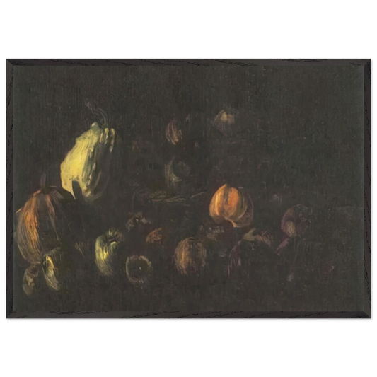Still life with a basket of apples and two pumpkins - Vincent van Gogh 70x100 cm / 28x40 inches Framed Art Print – Black Wooden Frame