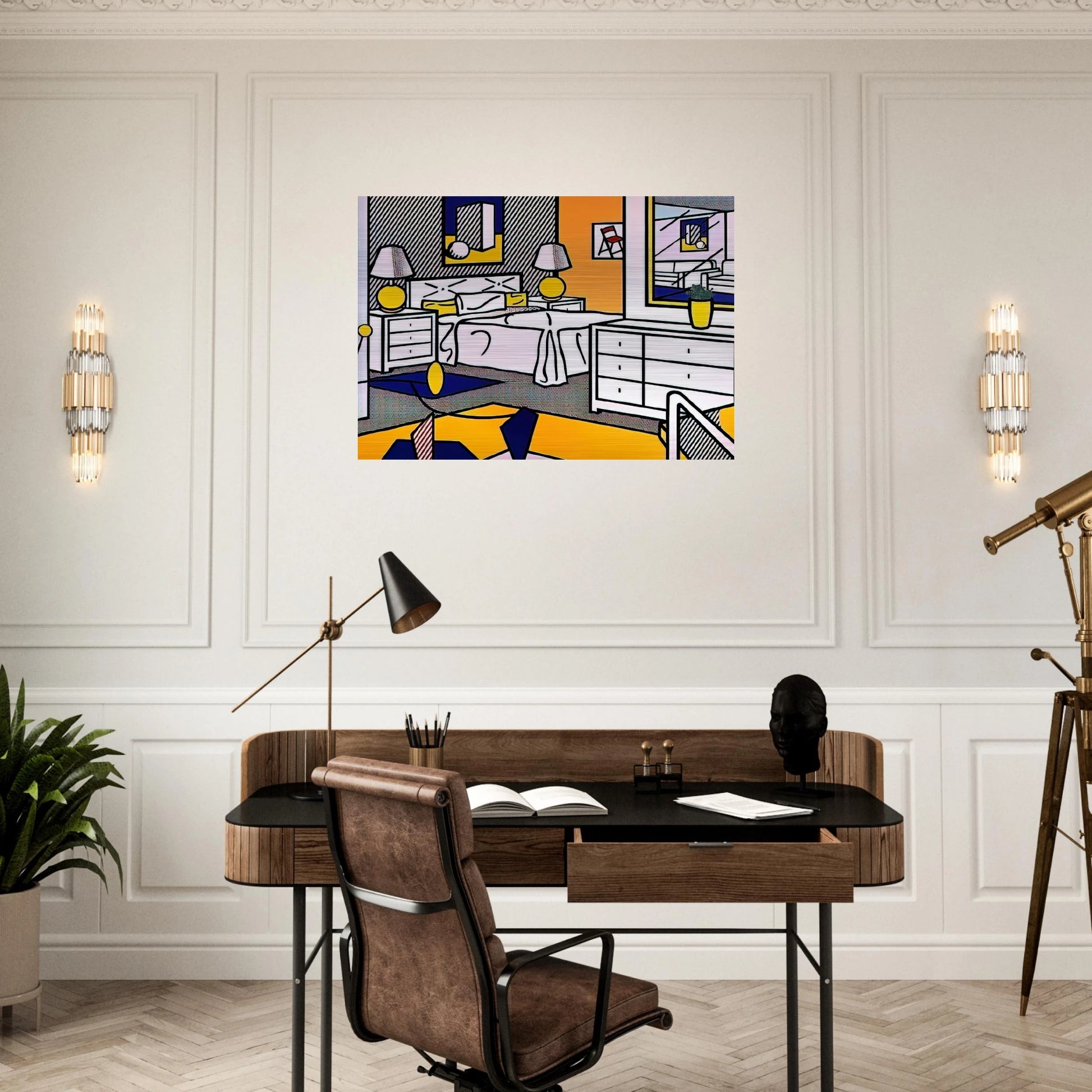 INTERIOR WITH MOBILE 1992 - Roy Lichtenstein Brushed Aluminum Print - 70x100 cm / 28x40 inches | Roy Lichtenstein Aluminum Print | Roy Lichtenstein Prints