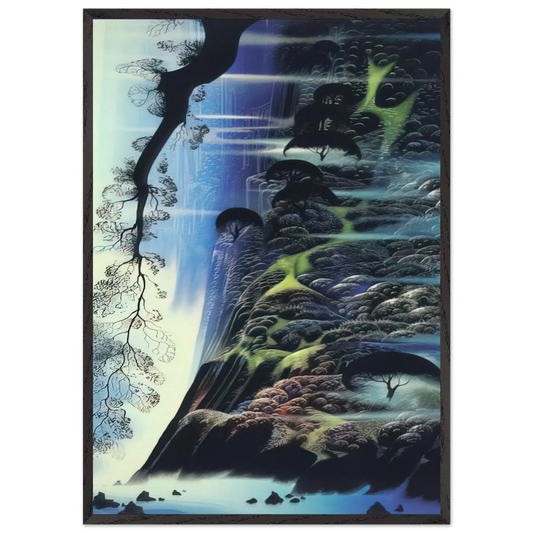 Steep Coast Line - Eyvind Earle 70x100 cm / 28x40 inches Framed Art Print – Black Wooden Frame