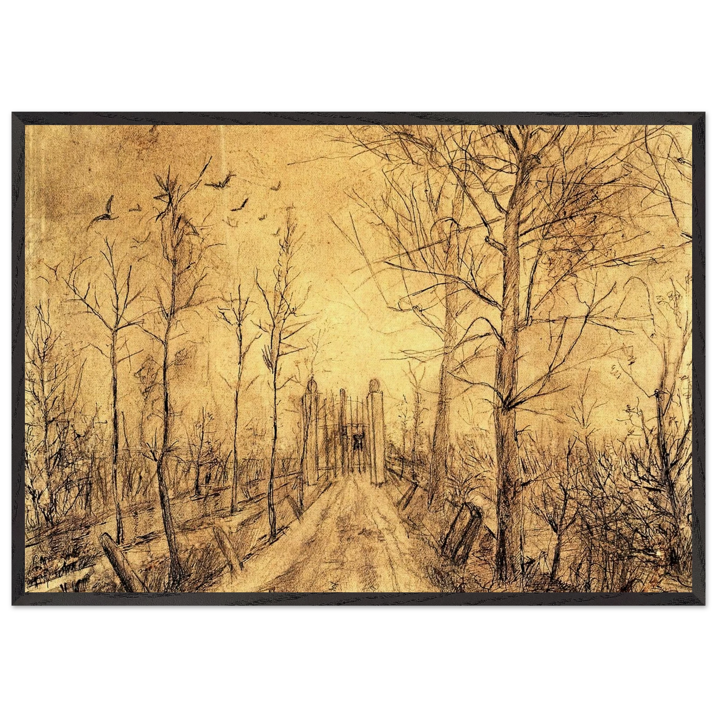 Driveway - Vincent van Gogh 70x100 cm / 28x40 inches Framed Art Print – Black Wooden Frame