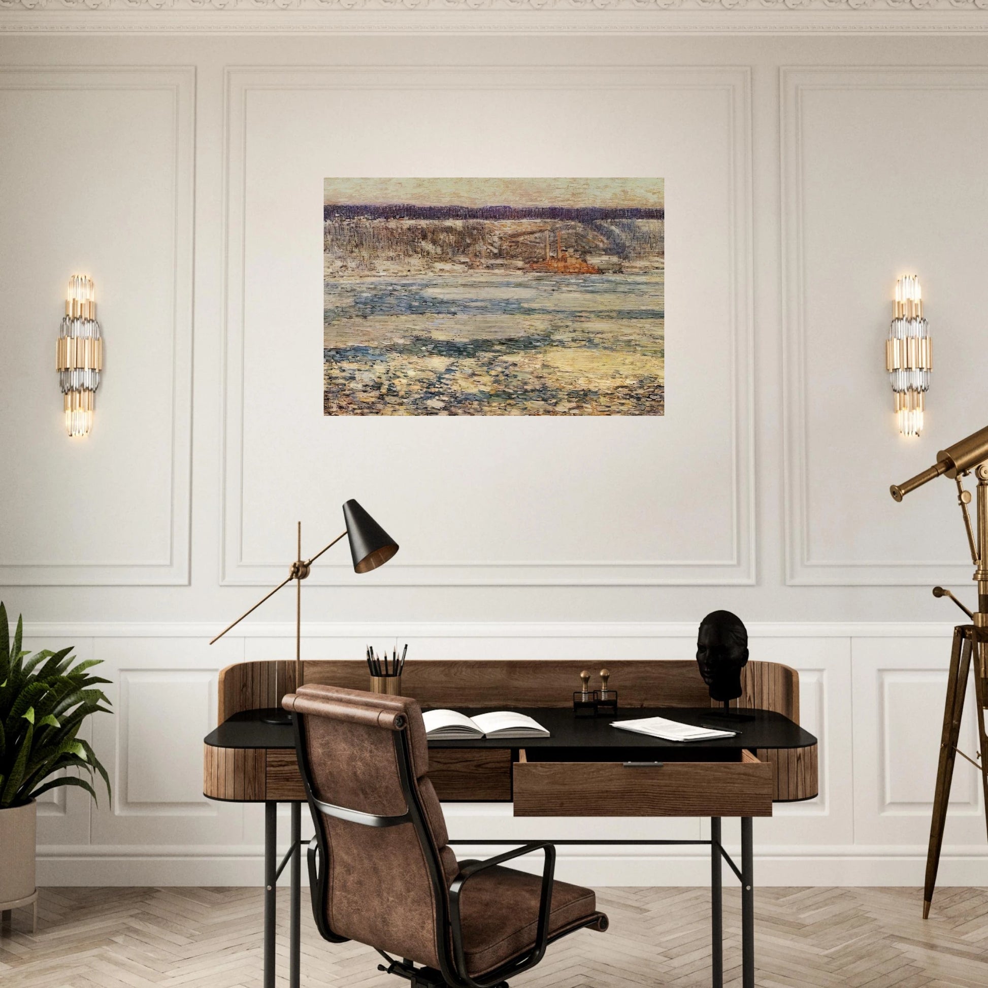 Ice on the Hudson - Childe Hassam Brushed Aluminum Print - 70x100 cm / 28x40 inches | Childe Hassam Aluminum Print | Childe Hassam Prints