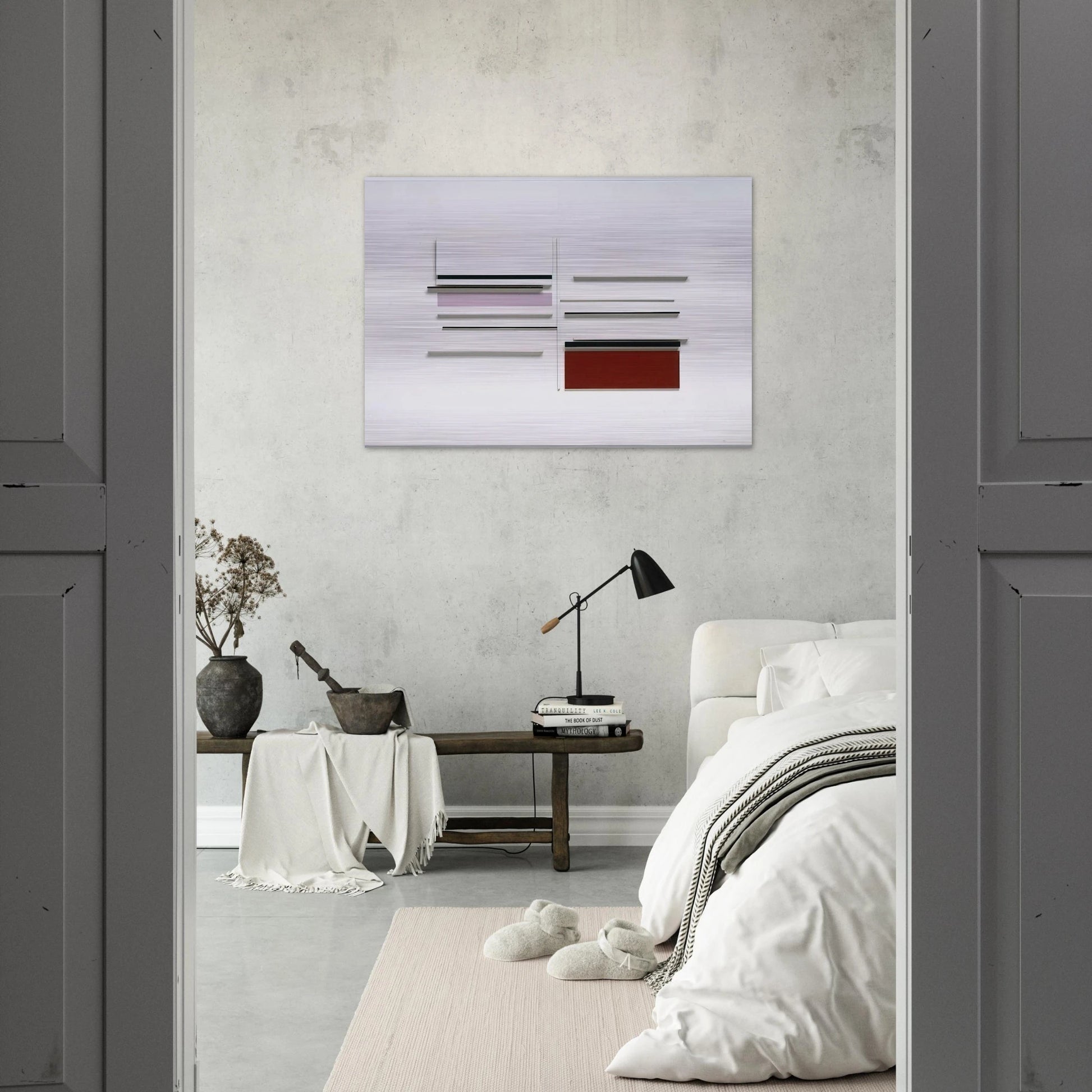 Abstract in White, Black, Indian and Lilac - 1957 - Victor Pasmore Brushed Aluminum Print - 70x100 cm / 28x40 inches | Victor Pasmore Aluminum Print | Victor Pasmore Prints