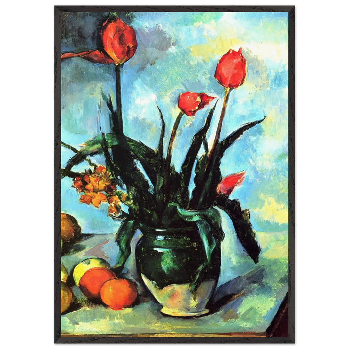 Tulips in a Vase - Paul Cezanne 70x100 cm / 28x40 inches Framed Art Print – Black Wooden Frame