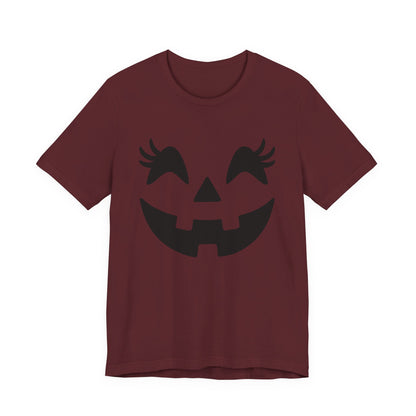 Jack O'Lantern Gesicht Kürbis Wimpern Halloween Damen Mädchen T-Shirt
