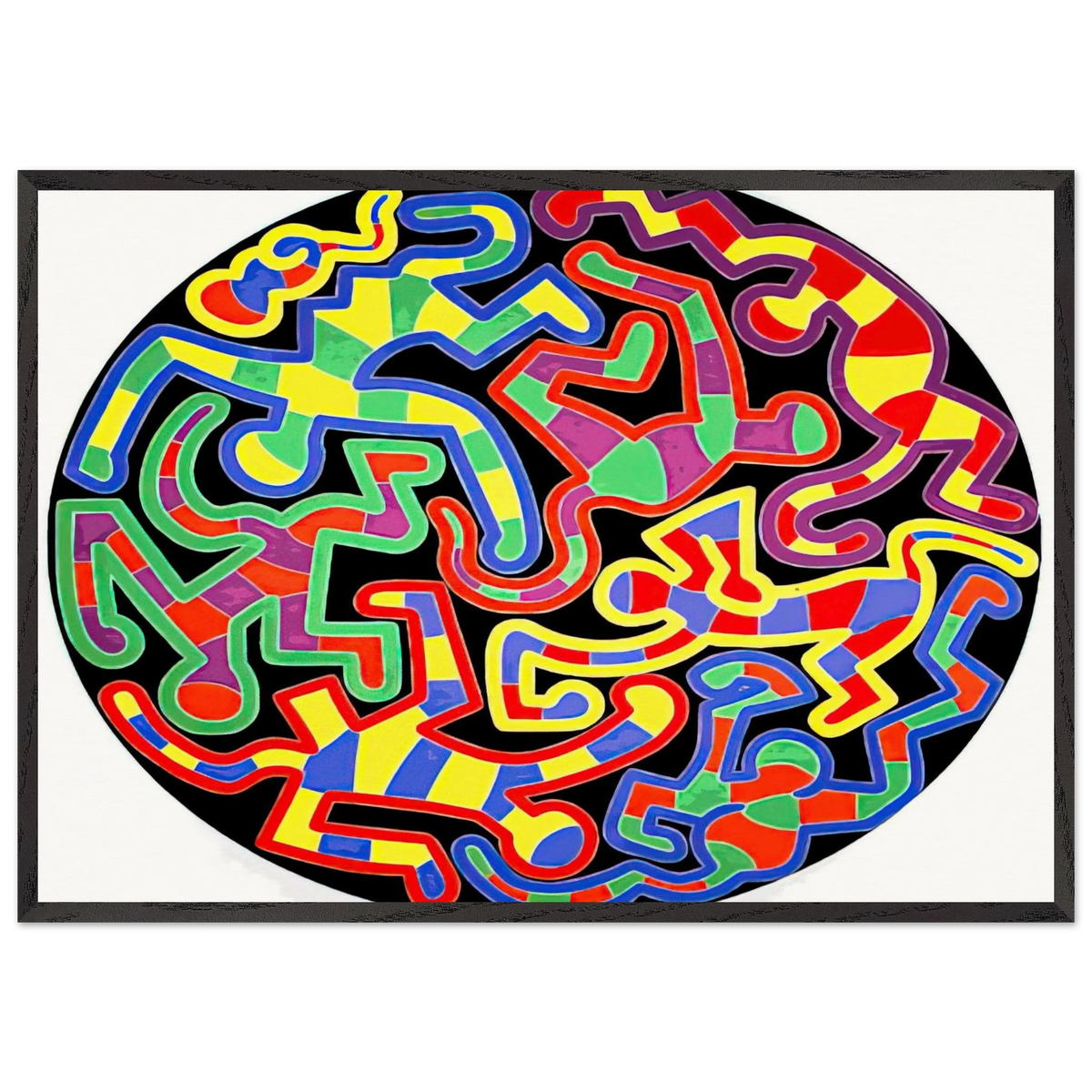 MONKEY PUZZLE 1988 N1 - Keith Haring 70x100 cm / 28x40 inches Framed Art Print – Black Wooden Frame | Keith Haring Art For Sale