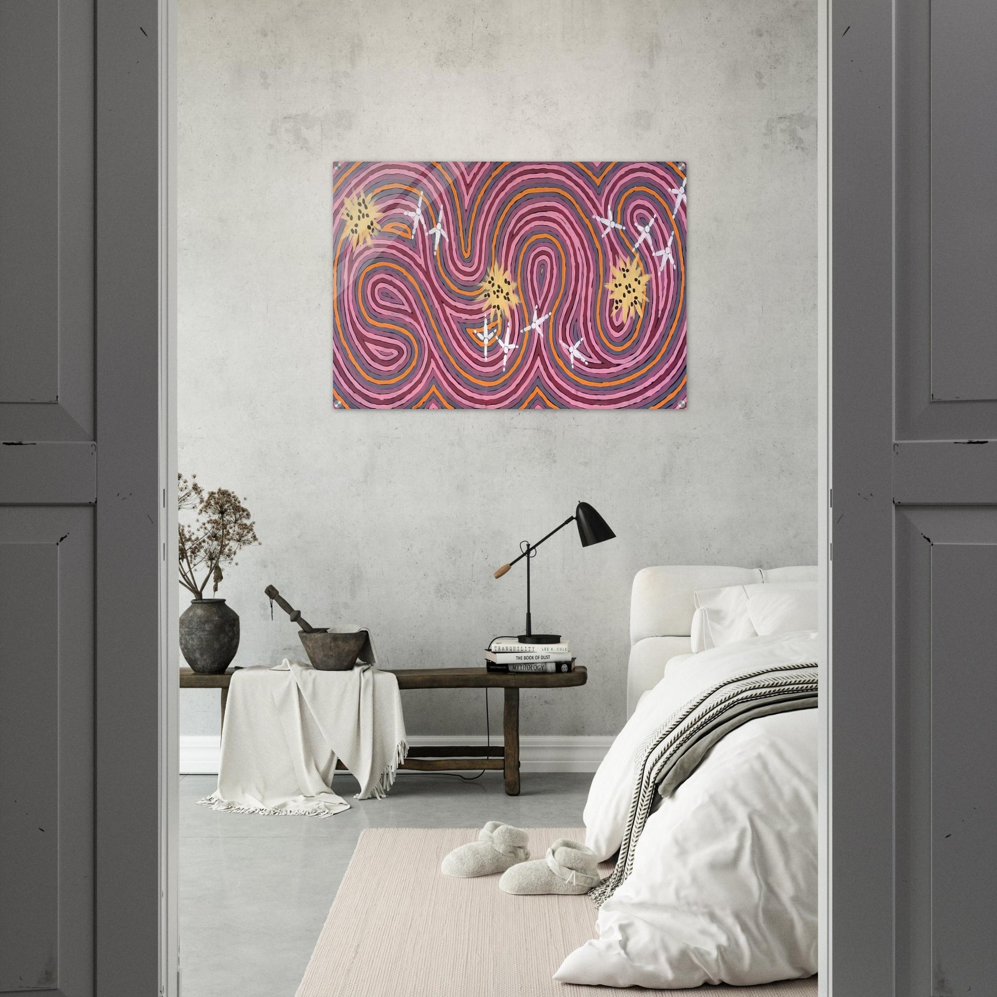 Worm Dreaming - 1996 - Clifford Possum Tjapaltjarri Acrylic Print - 70x100 cm / 28x40″ inches | Clifford Possum Tjapaltjarri Wall Art | Clifford Possum Tjapaltjarri Prints