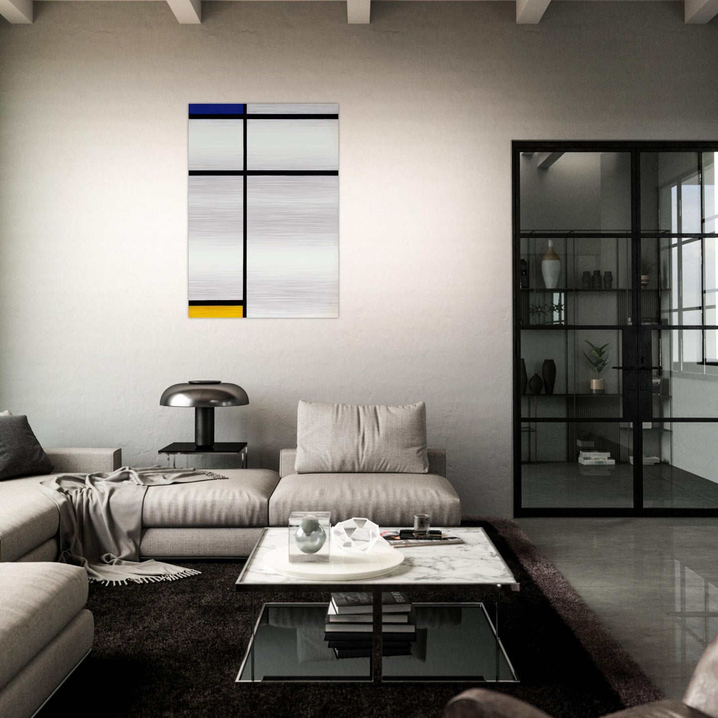 Composition III with Blue, Yellow and White - Piet Mondrian Brushed Aluminum Print - 70x100 cm / 28x40 inches | Piet Mondrian Aluminum Print | Piet Mondrian Prints