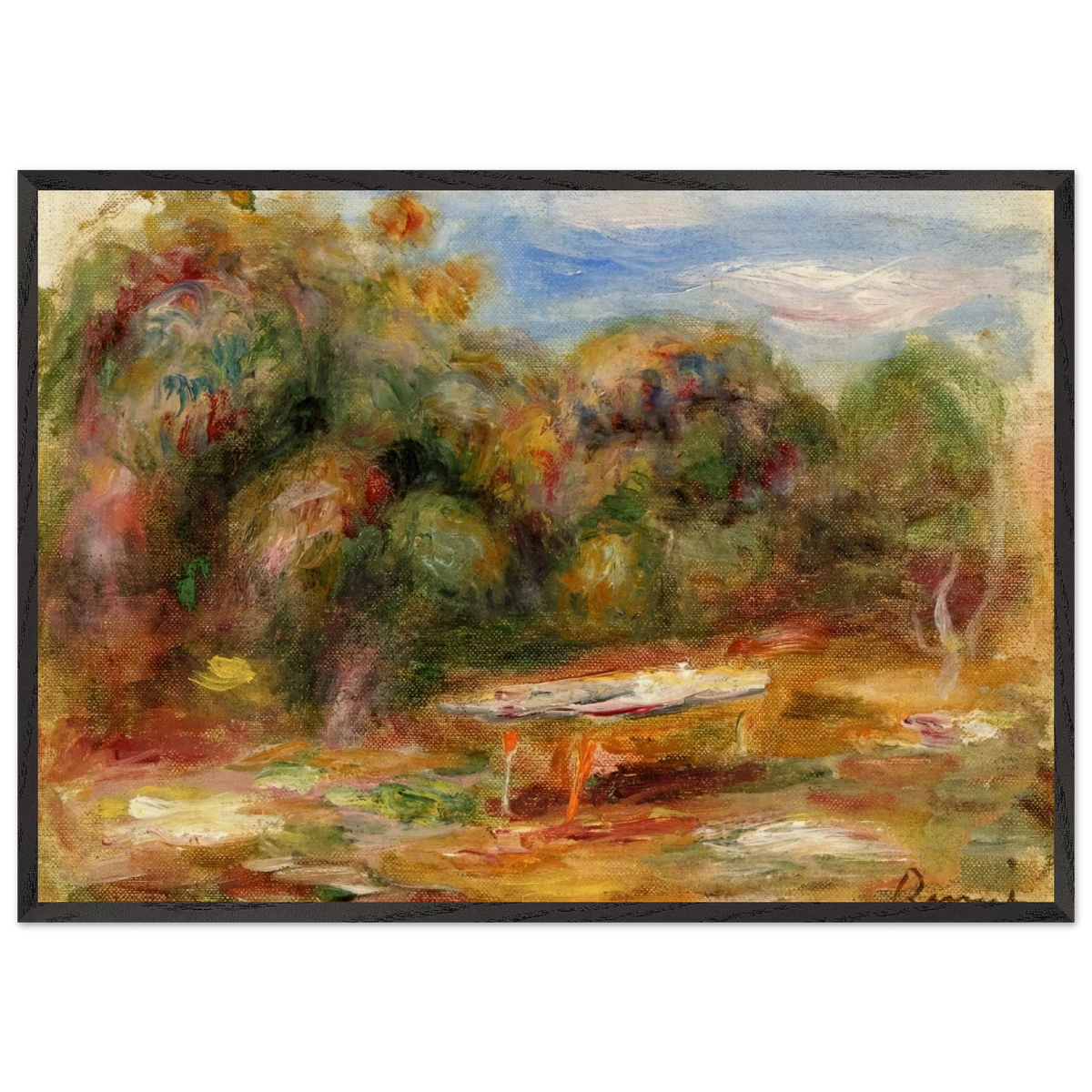 In the Garden at Collettes in Cagnes - Pierre-Auguste Renoir 70x100 cm / 28x40 inches Framed Art Print – Black Wooden Frame