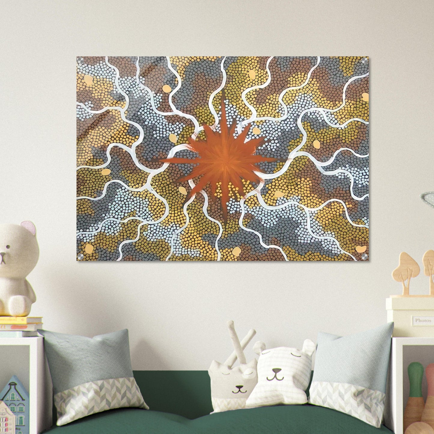 Creation, Lightning Dreaming - 1993 - Clifford Possum Tjapaltjarri Acrylic Print - 70x100 cm / 28x40″ inches