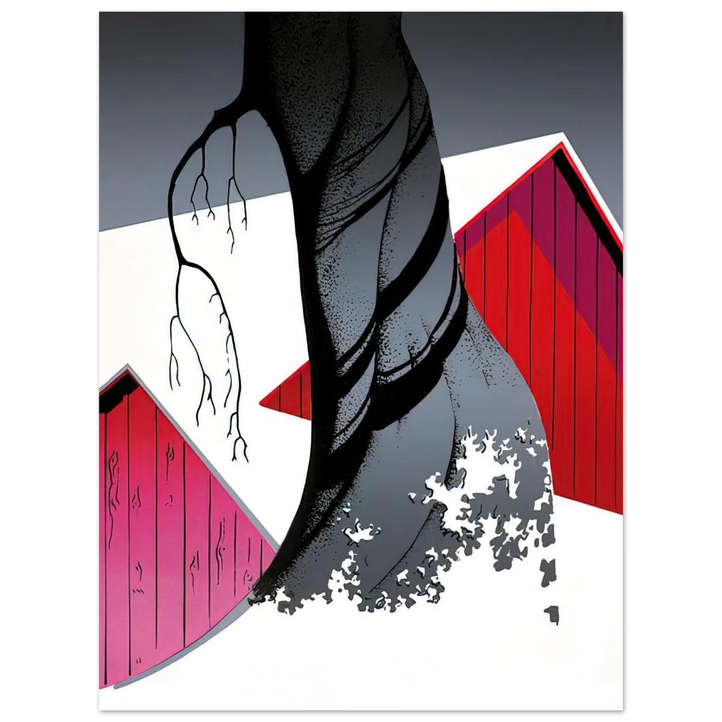 Eyvind Earle - Red Barn and Grey Sky  75x100 cm / 30x40inches Fine Art Poster