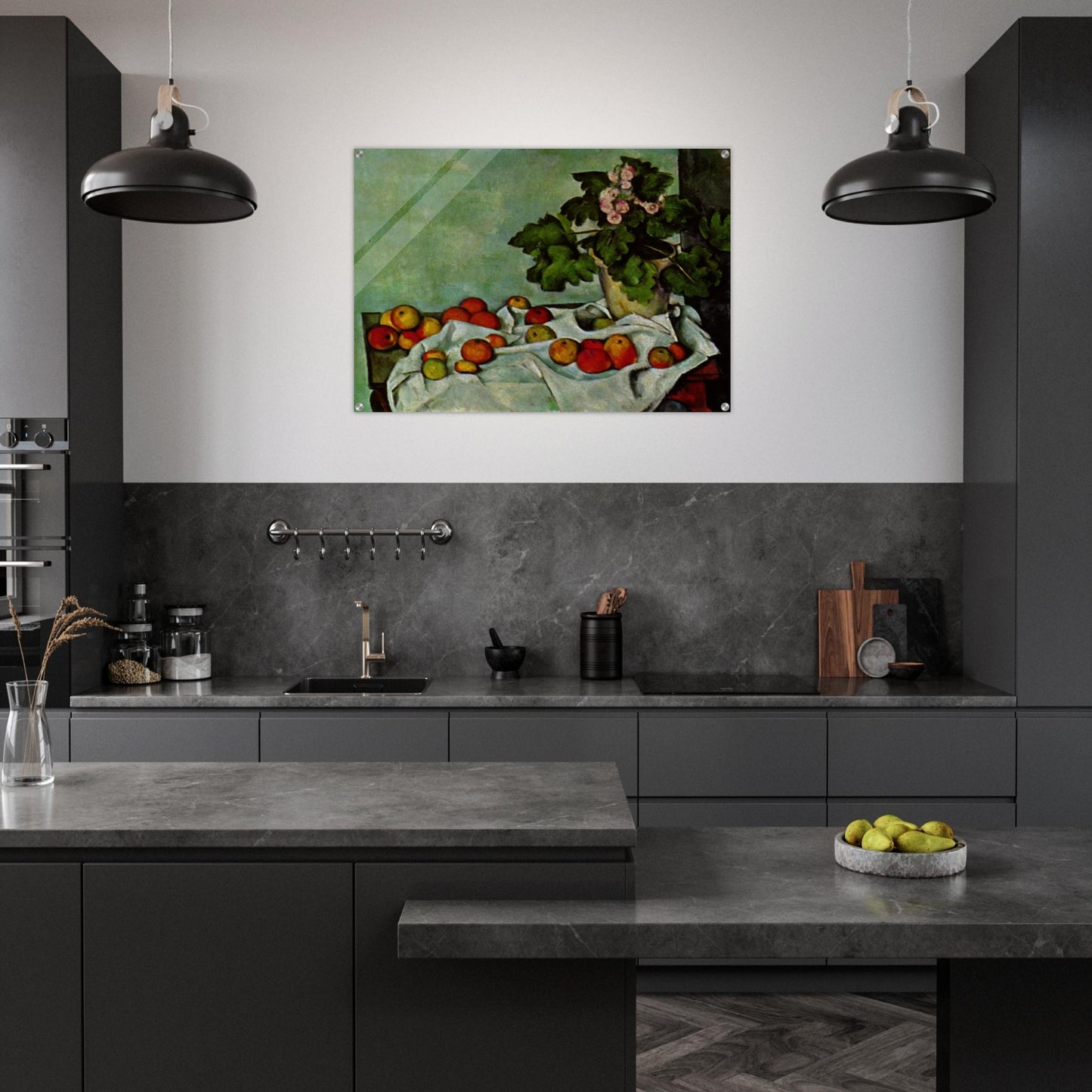 Still Life with Apples and a Pot of Primroses - Paul Cézanne Acrylic Print - 70x100 cm / 28x40″ inches