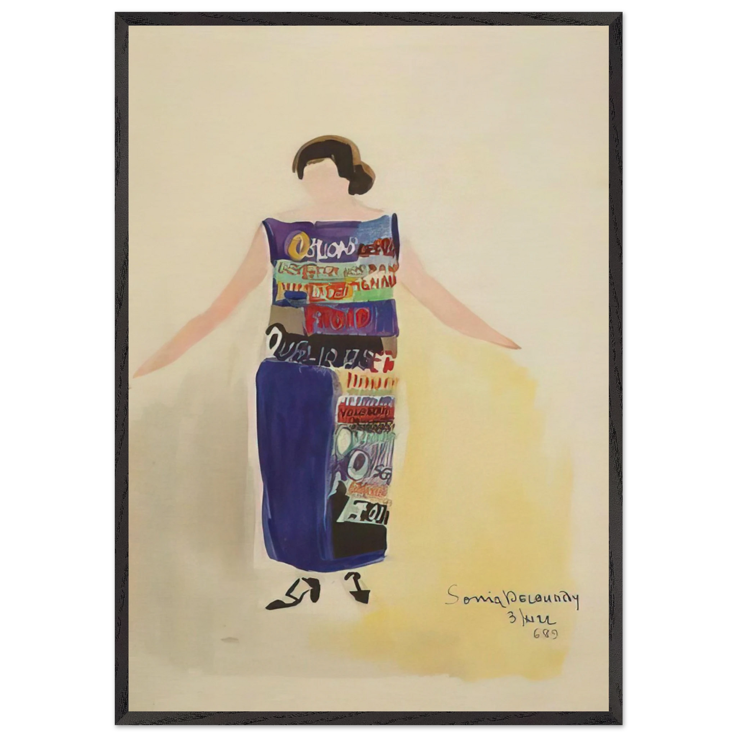 ROBE POEME OUBLIONS LES OISEAUX 1922 - Sonia Delaunay 70x100 cm / 28x40 inches Framed Art Print – Black Wooden Frame