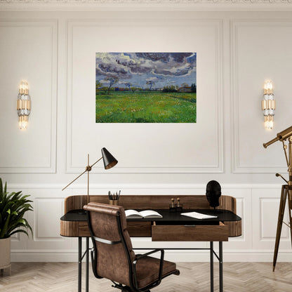 Landscape under a Stormy Sky - Vincent van Gogh Brushed Aluminum Print - 70x100 cm / 28x40 inches | Vincent van Gogh Aluminum Print | Vincent van Gogh Prints