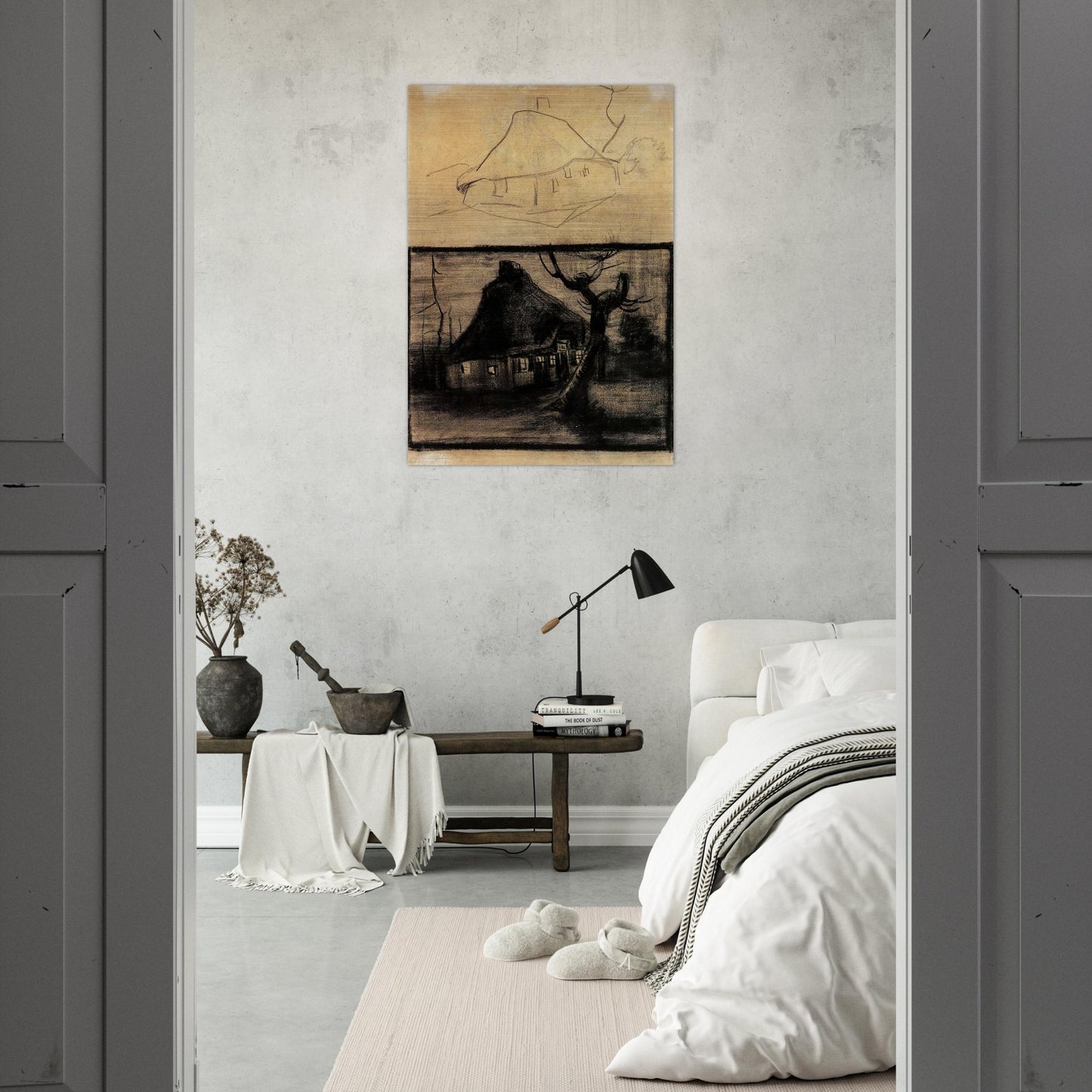 Two Studies of a Cottage - Vincent van Gogh Brushed Aluminum Print - 70x100 cm / 28x40 inches | Vincent van Gogh Aluminum Print | Vincent van Gogh Prints