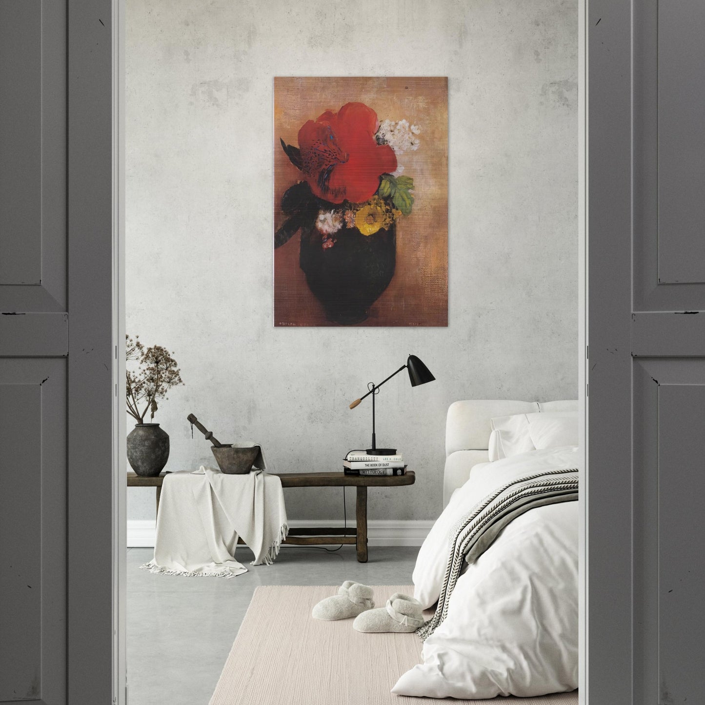THE RED POPPY - Odilon Redon Brushed Aluminum Print - 70x100 cm / 28x40 inches | Odilon Redon Aluminum Print | Odilon Redon Prints