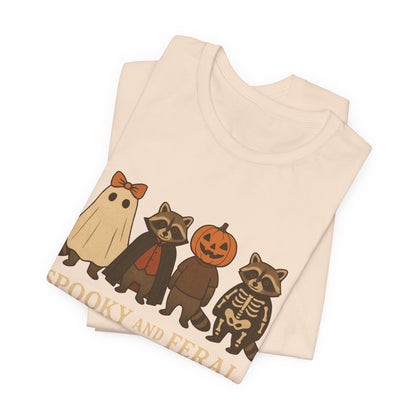 Gruseliges Waschbär-Shirt, lustiges Halloween-T-Shirt mit Grafik, süßes Vintage-Herbst-T-Shirt, trendiges Damen-Halloween-Shirt, T-Shirt mit wildem Waschbär-Motiv