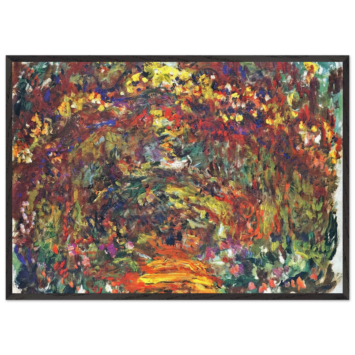 Path under the Rose Trellises Giverny - claude monet 70x100 cm / 28x40 inches Framed Art Print – Black Wooden Frame