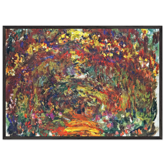 Path under the Rose Trellises Giverny - claude monet 70x100 cm / 28x40 inches Framed Art Print – Black Wooden Frame