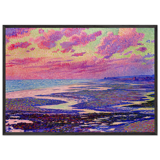 THE BEACH AT AMBLETEUSE AT LOW TIDE 1900 - Theo van Rysselberghe 70x100 cm / 28x40 inches Framed Art Print – Black Wooden Frame